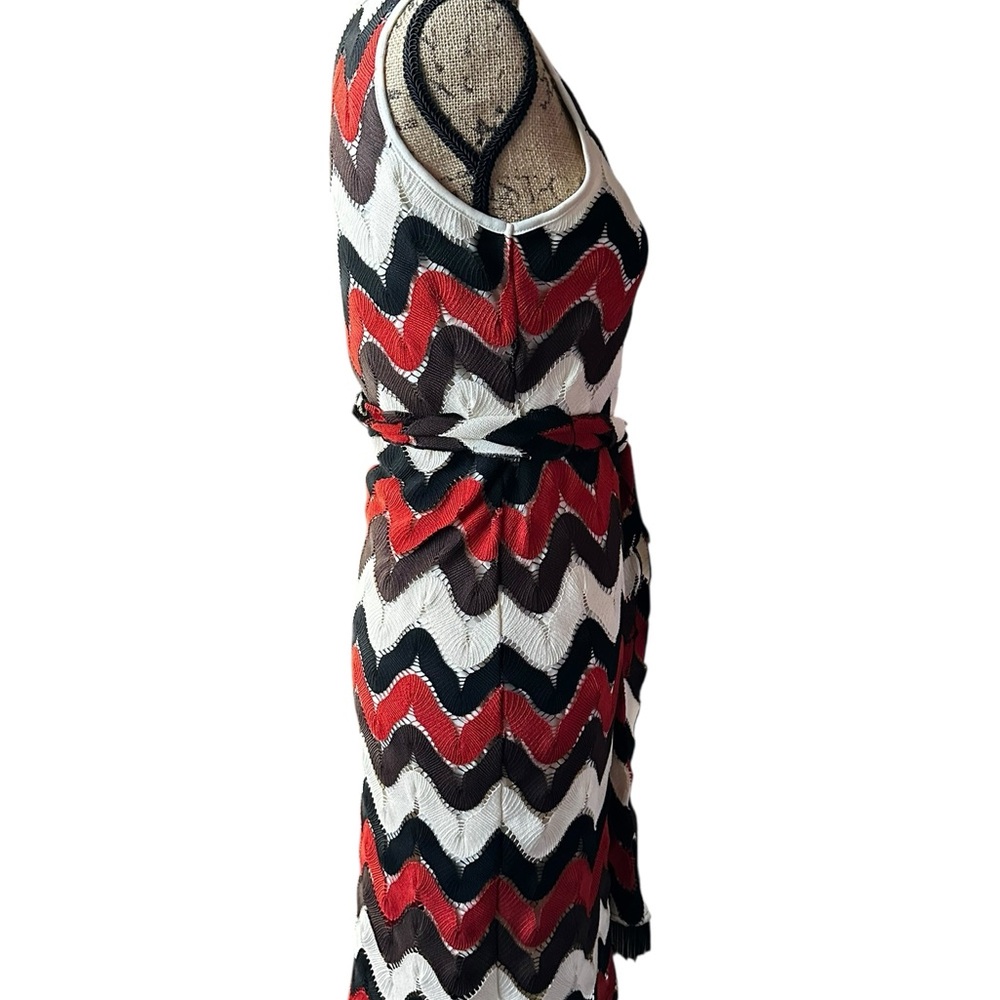 Sharagano Red and Black Chevron Midi Dress